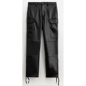 STAMPD Utility Men cropped Faux Leather‎ Cargo Black Pants NWT